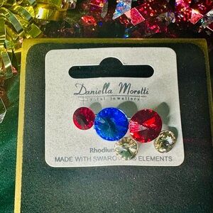 Swarovski Crystal Brooch Pin | Red, Blue & Clear Rhodium Plated | NWT